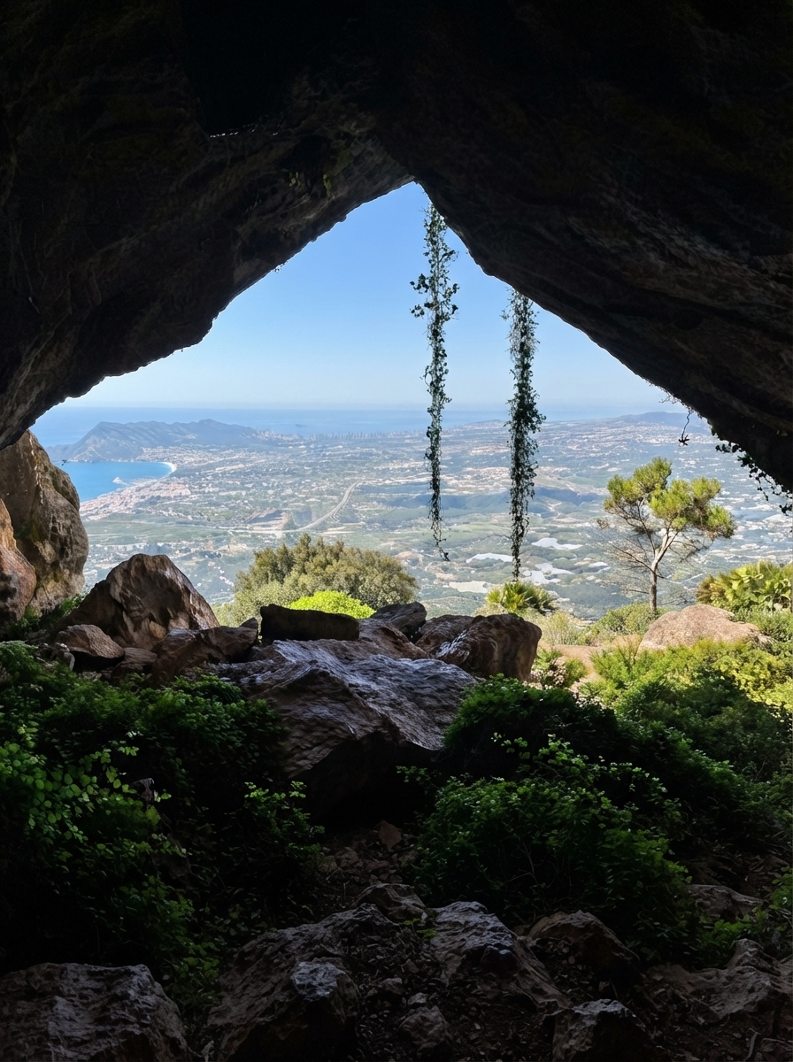 The Benissa coast seen from a cave opening